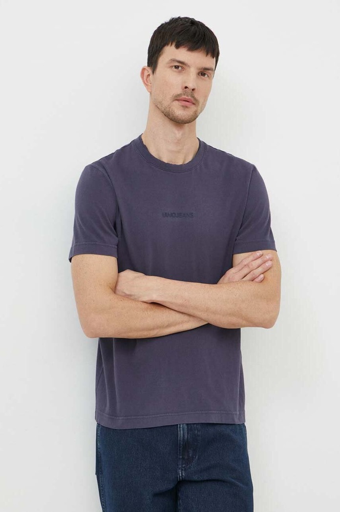 Bavlněné tričko Liu Jo nášivka námořnická modř M124P204WASHSHIRT