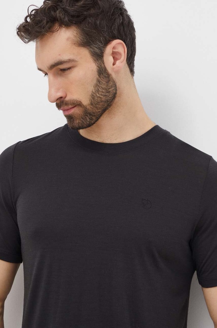 Volnen t-shirt Fjallraven Abisko Wool Brez vzorca črna F87193.550