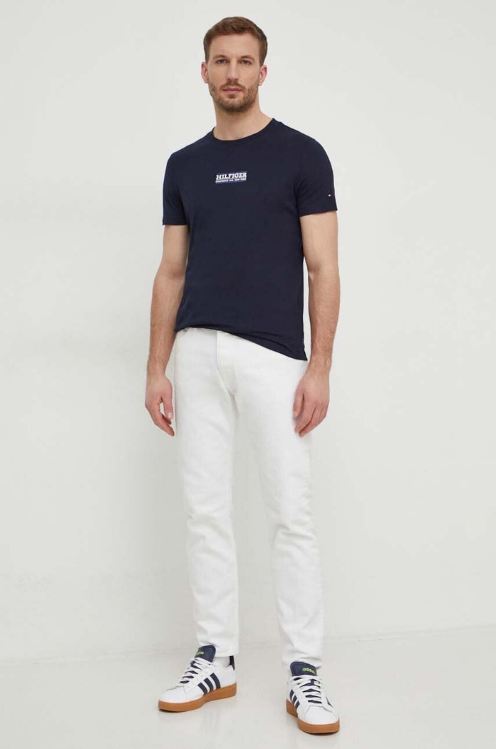 Tommy Hilfiger T-shirt bawełniany MW0MW34387 granatowy SS24