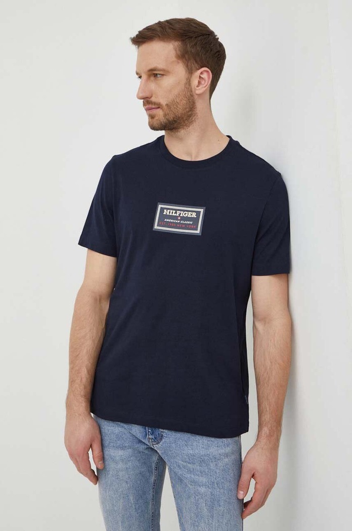 Tommy Hilfiger tricou din bumbac print bleumarin MW0MW34391