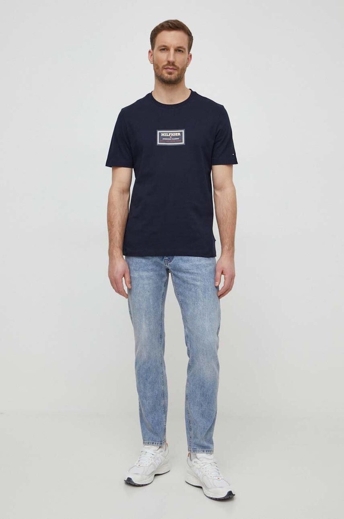 Tommy Hilfiger tricou din bumbac MW0MW34391 bleumarin SS24