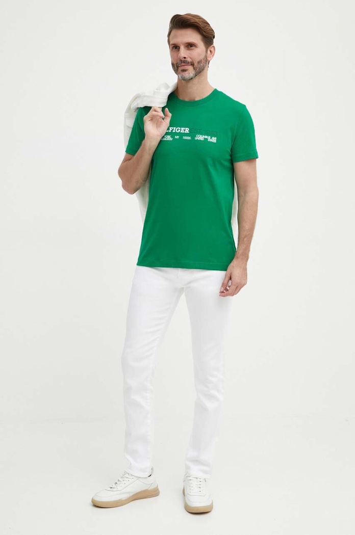 Tommy Hilfiger t-shirt bawełniany MW0MW34435 zielony SS24