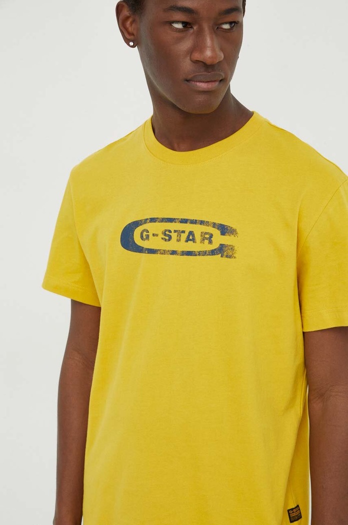 G-Star t-shirt bawełniany nadruk żółty D24365.336