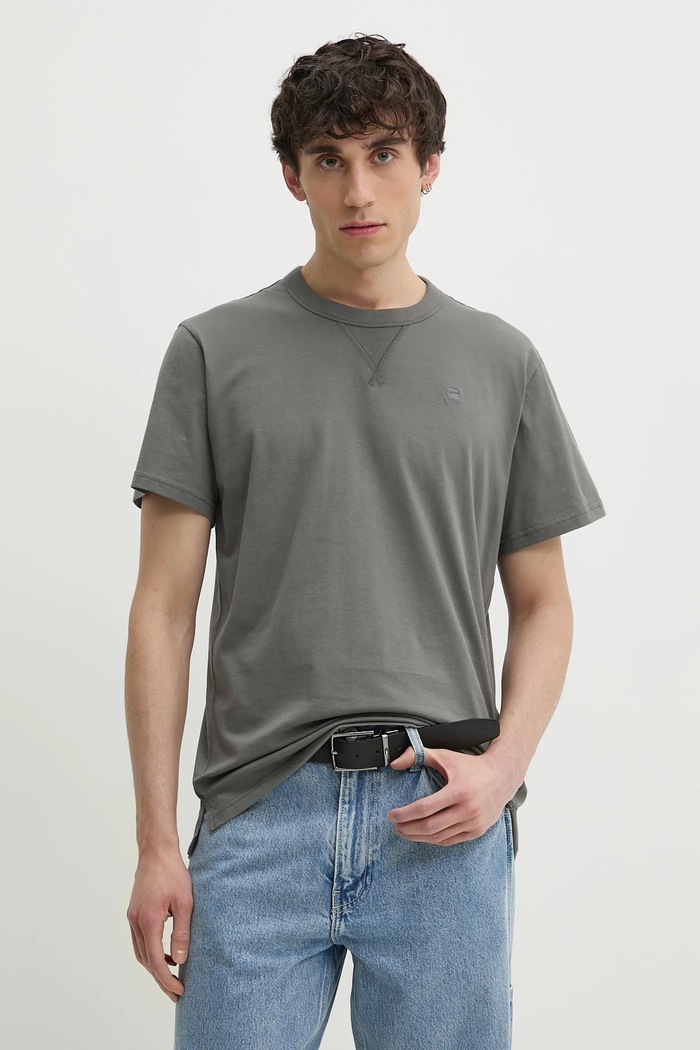 Βαμβακερό μπλουζάκι G-Star Core turtle slim knit κανονικό γκρί D24449.336