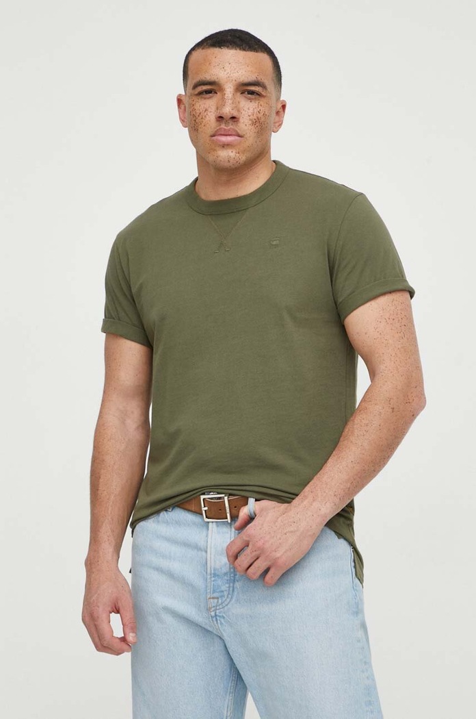 Βαμβακερό μπλουζάκι G-Star Core turtle slim knit κανονικό πράσινο D24449.336