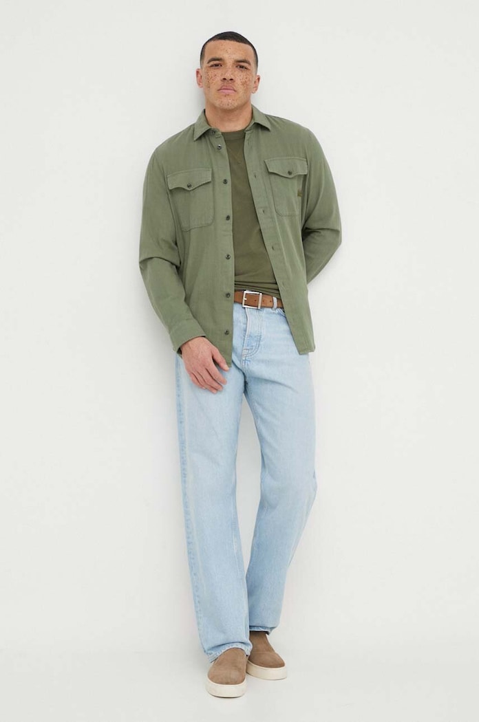 Βαμβακερό μπλουζάκι G-Star Core turtle slim knit D24449.336 πράσινο AW25