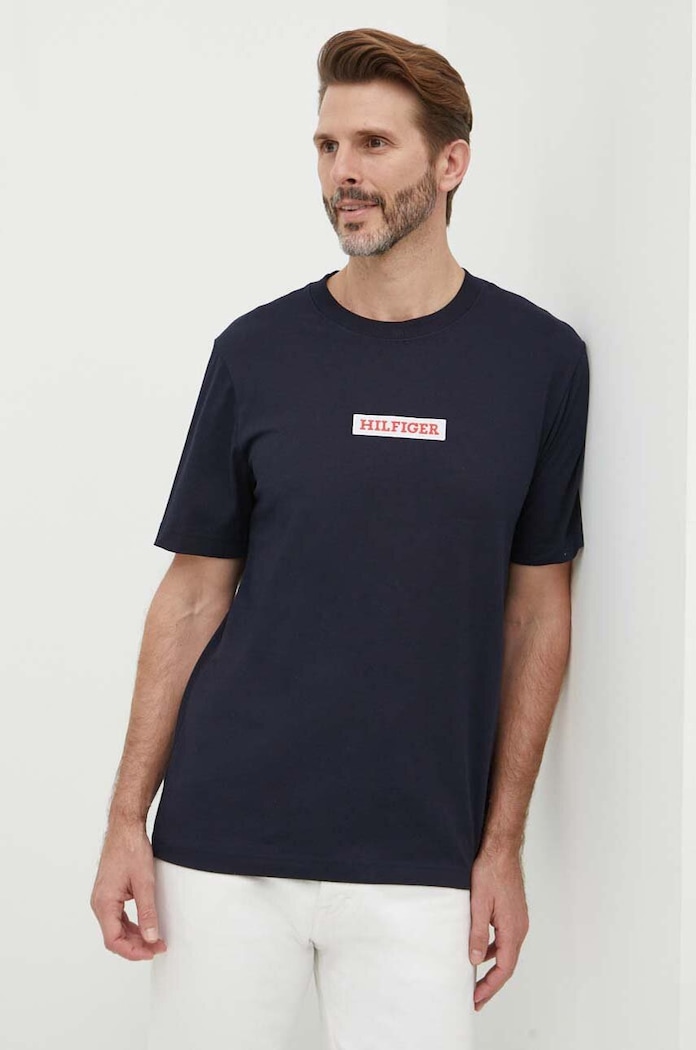 Bavlnené tričko Tommy Hilfiger nášivka tmavomodrá MW0MW34373