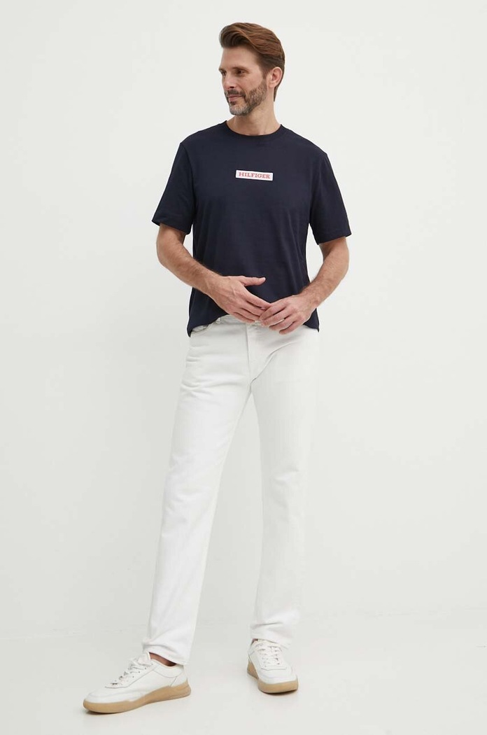 Bavlnené tričko Tommy Hilfiger MW0MW34373 tmavomodrá SS24