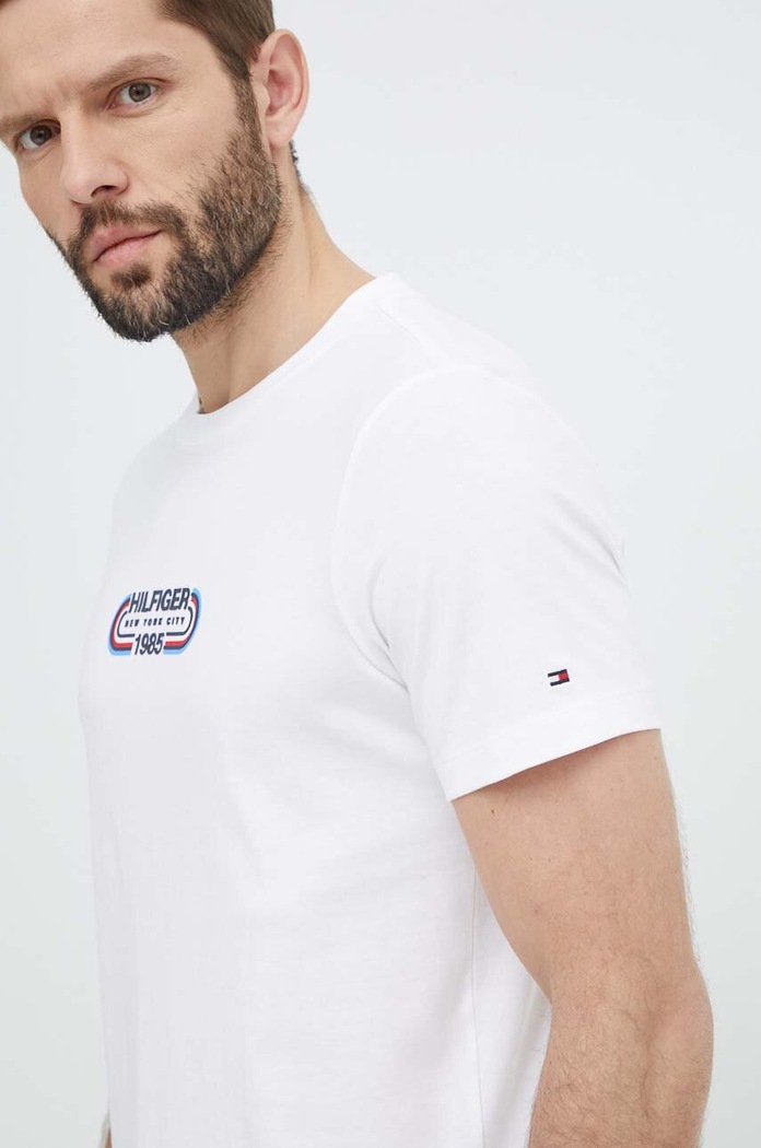 Памучна тениска Tommy Hilfiger стандартна бежов MW0MW34429