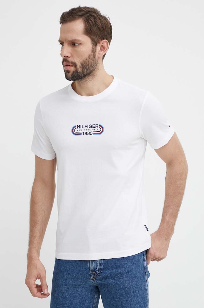 Памучна тениска Tommy Hilfiger MW0MW34429 бежов SS24