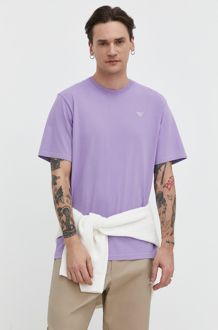 Βαμβακερό μπλουζάκι Superdry απλικέ μωβ M1011572A.2LT
