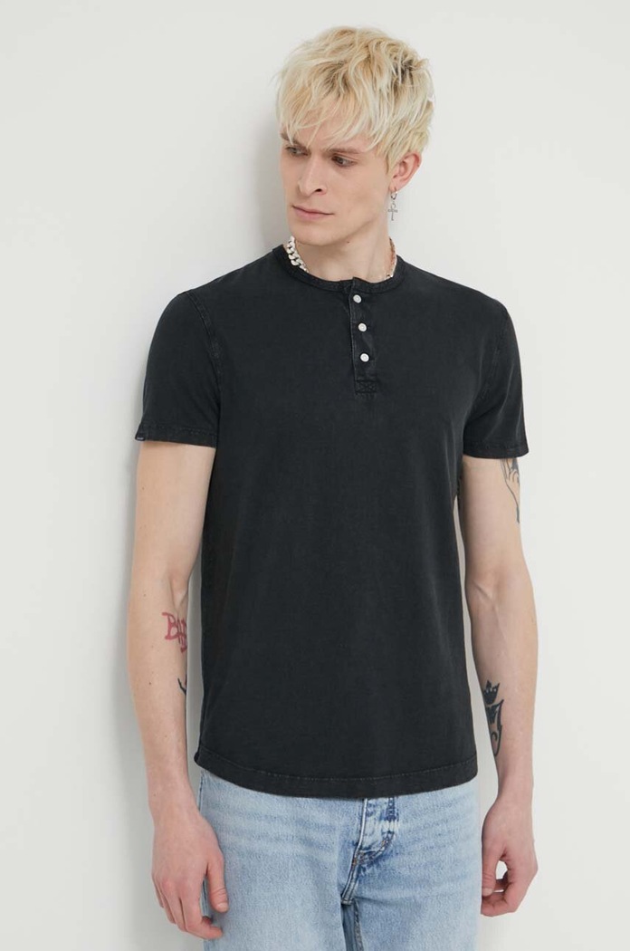 Superdry pamut póló gombolós fekete M1011890A.02A