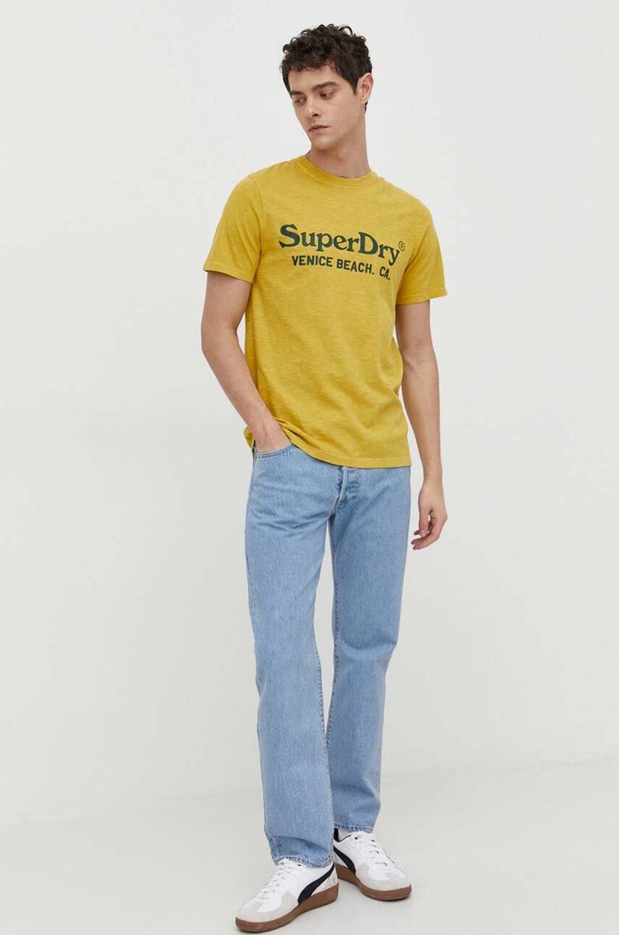Superdry pamut póló M1011893A.2AX sárga SS24