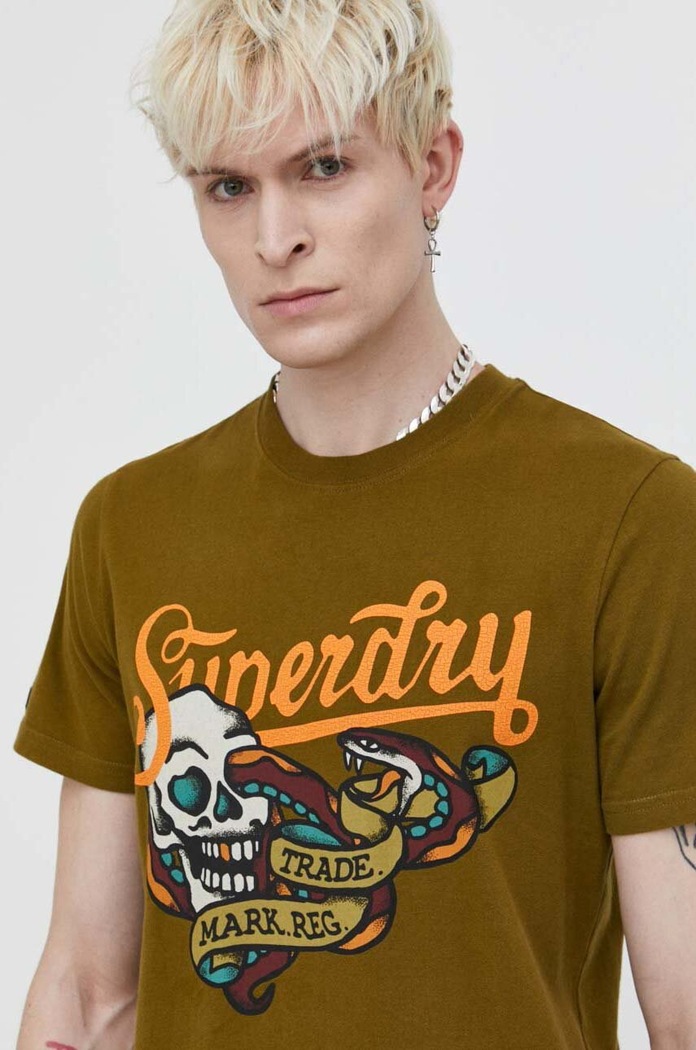 Bavlněné tričko Superdry potisk zelená M1011978A.IE0