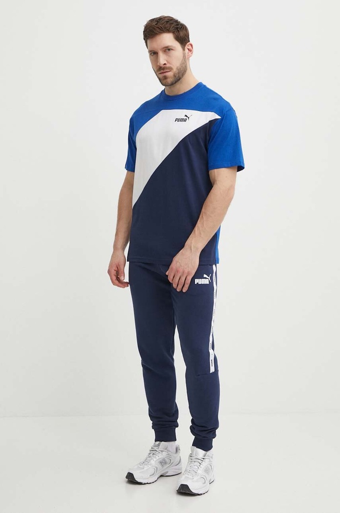 Bombažna kratka majica Puma POWER 678929 mornarsko modra SS24