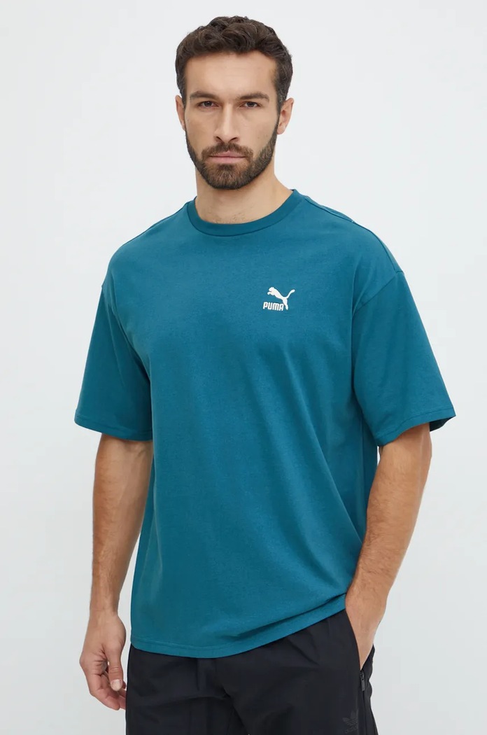 Bavlněné tričko Puma BETTER CLASSICS kulatý tyrkysová 679188