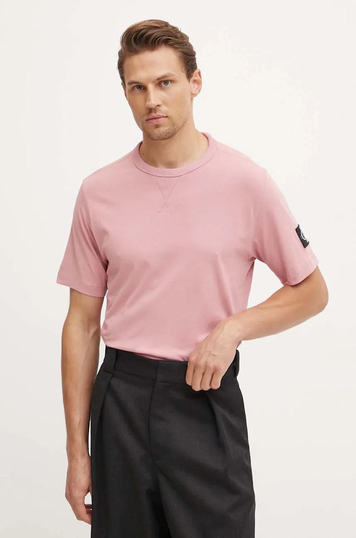 Bombažna kratka majica Calvin Klein Jeans J30J323484 roza AA00