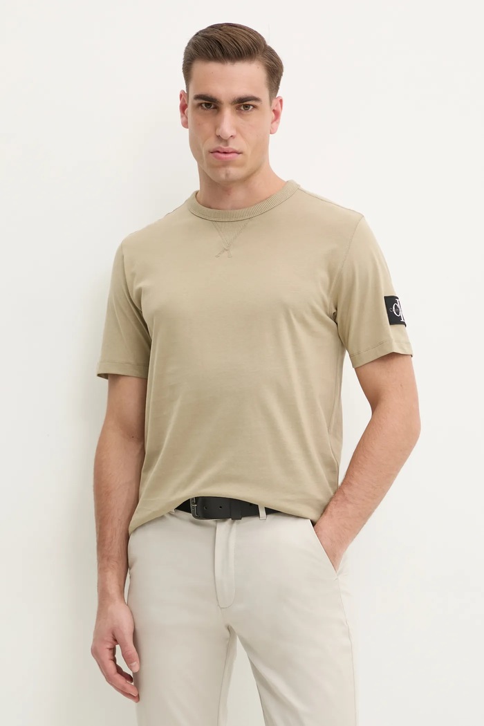 Βαμβακερό μπλουζάκι Calvin Klein Jeans κανονικό πράσινο J30J323484