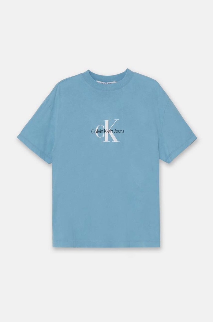 Bavlněné tričko Calvin Klein Jeans potisk modrá J30J325427