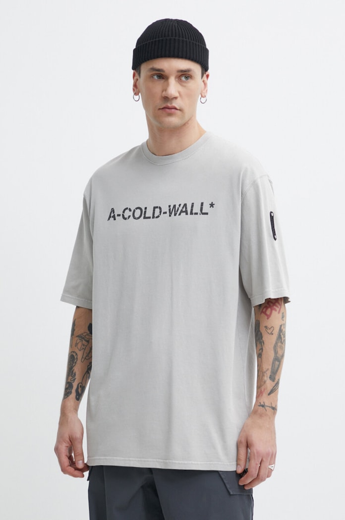 Pamučna majica A-COLD-WALL* Overdye Logo T-Shirt print siva ACWMTS186
