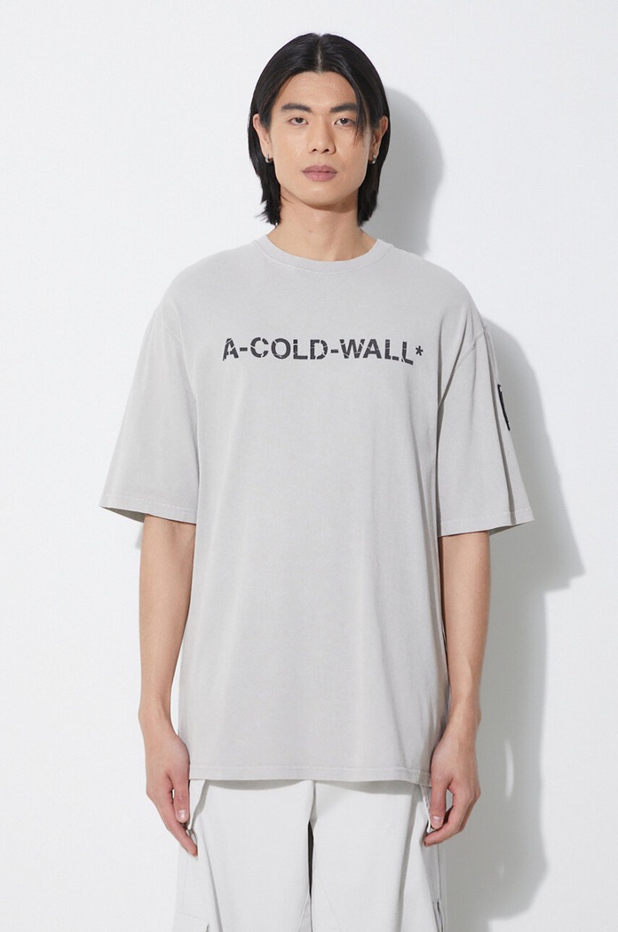 Βαμβακερό μπλουζάκι A-COLD-WALL* Overdye Logo T-Shirt χαλαρό γκρί ACWMTS186