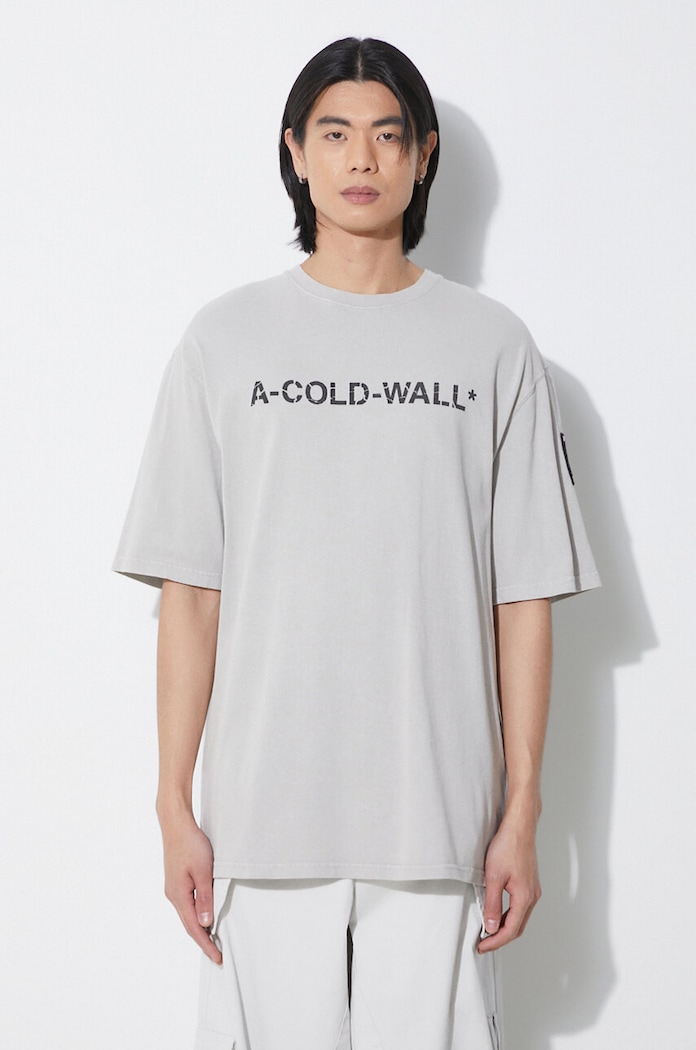 Βαμβακερό μπλουζάκι A-COLD-WALL* Overdye Logo T-Shirt χαλαρό γκρί ACWMTS186