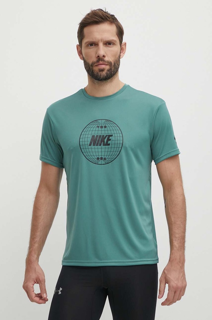 Μπλουζάκι προπόνησης Nike Lead Line στάμπα πράσινο NESSE476