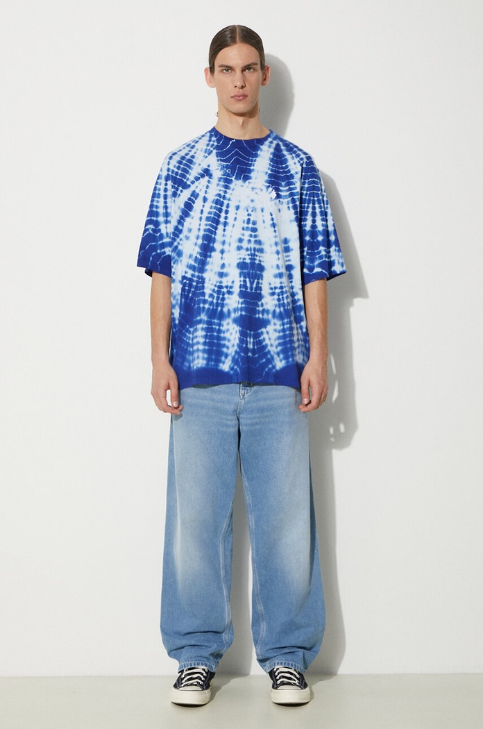 Marcelo Burlon Bavlněné tričko Marcelo Burlon Aop Soundwaves Over CMAA054S24JER0044501 modrá SS24