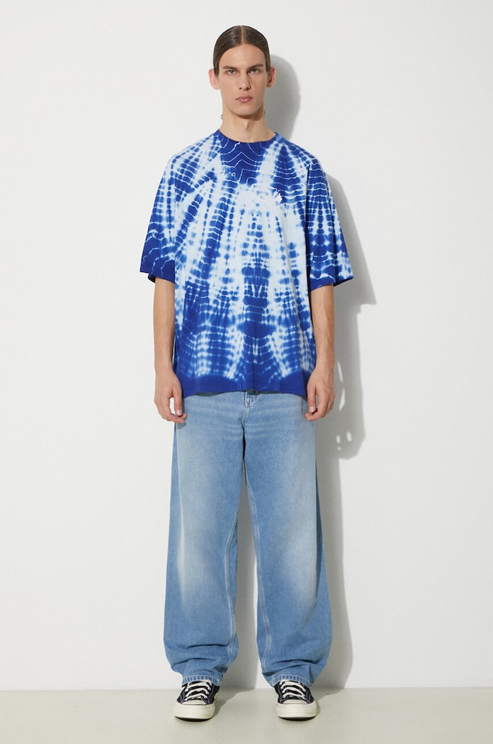 Marcelo Burlon Bavlněné tričko Marcelo Burlon Aop Soundwaves Over CMAA054S24JER0044501 modrá SS24