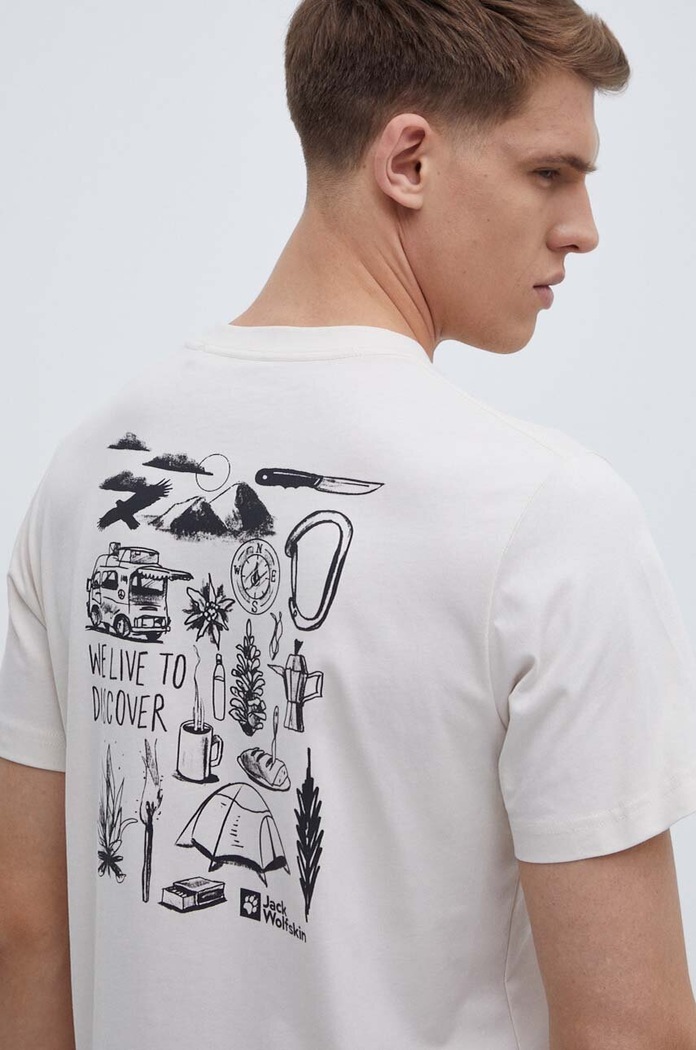 Jack Wolfskin t-shirt bawełniany nadruk beżowy 1809761