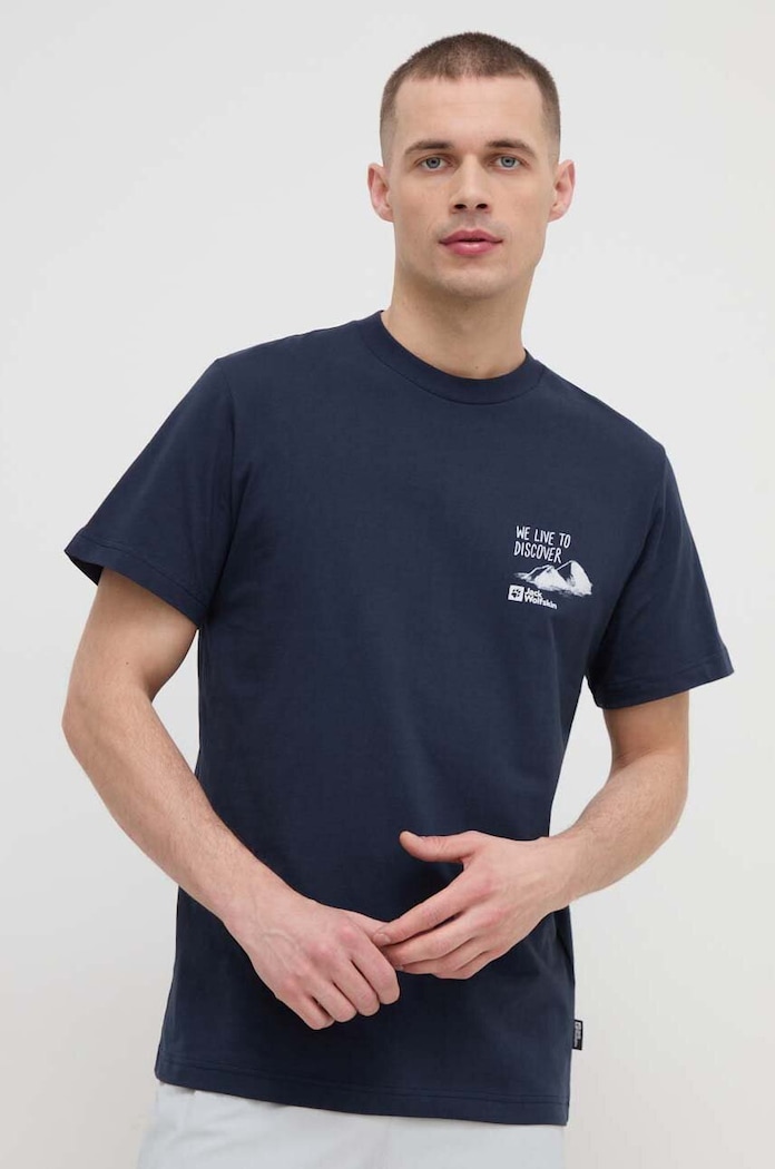 Odzież Jack Wolfskin t-shirt bawełniany 1809761 granatowy