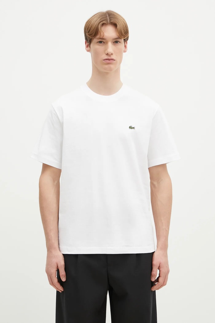 Lacoste Maglietta basic da uomo in cotone regolare bianco TH7318