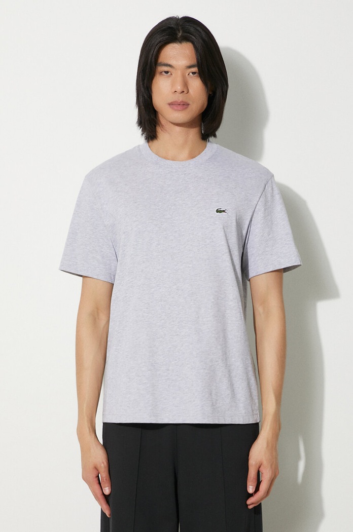 Lacoste T-shirt basic bawełniany męski gładkie szary TH7318