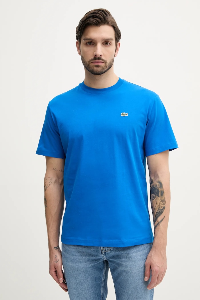 Lacoste basic tričko pánske bavlnené jednofarebný modrá TH7318