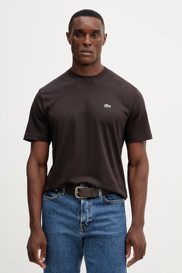 Lacoste t-shirt basic ανδρικό βαμβακερό καφέ TH7318
