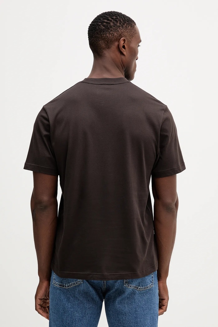 Ρούχα Lacoste t-shirt basic ανδρικό βαμβακερό TH7318 καφέ