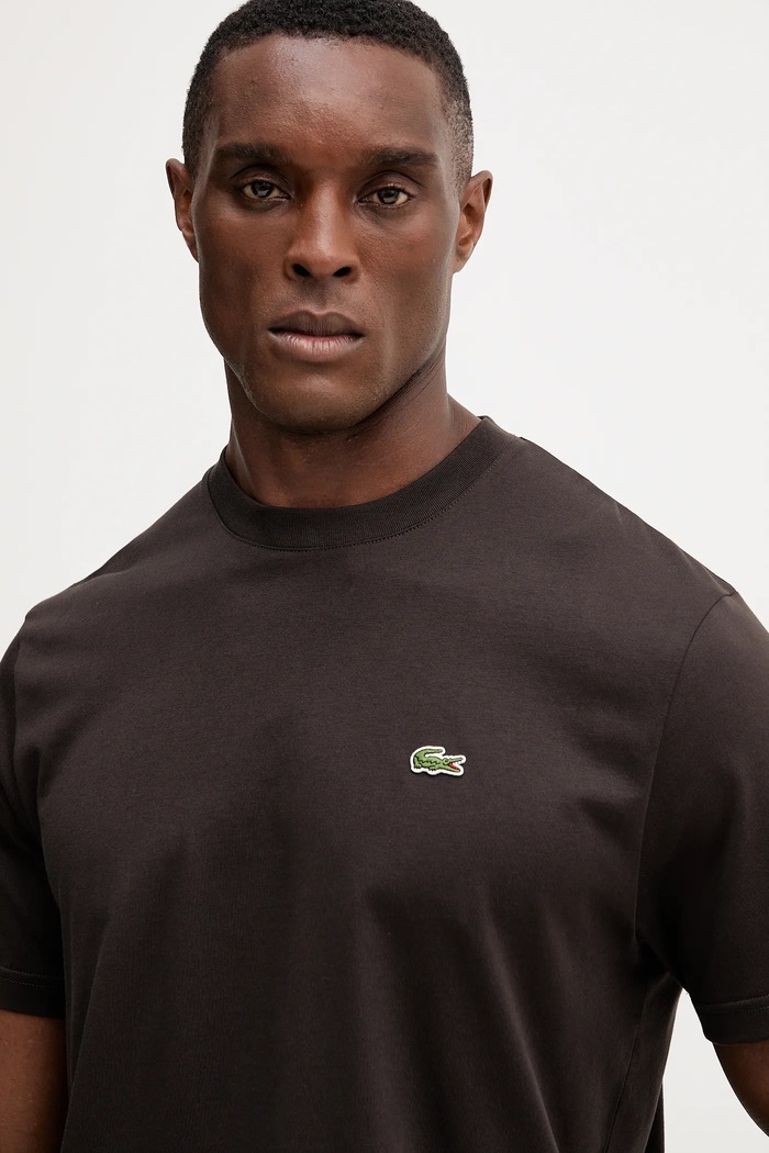 Lacoste t-shirt basic ανδρικό βαμβακερό καφέ TH7318