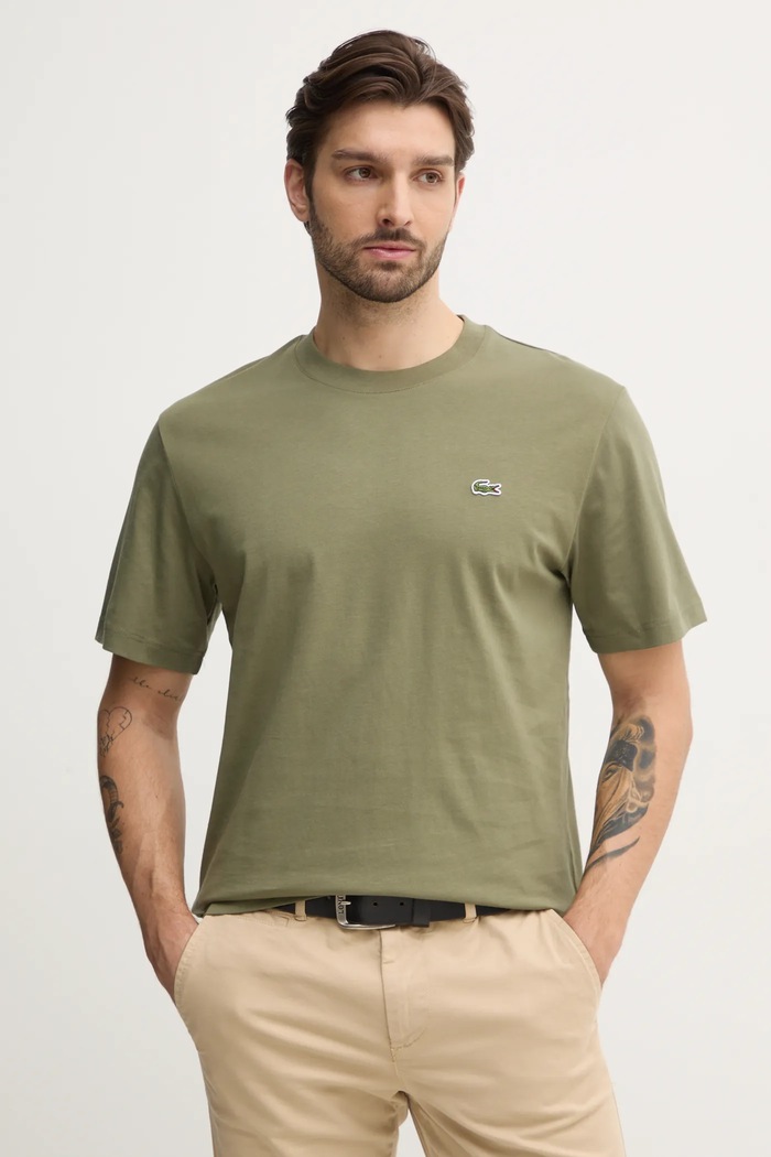 Lacoste basic tričko pánské bavlněné hladký zelená TH7318