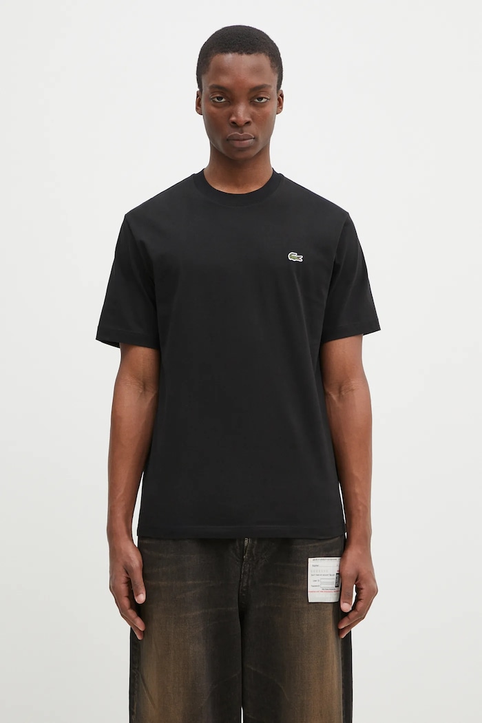 Lacoste tricou basic din bumbac bărbătesc uni negru TH7318