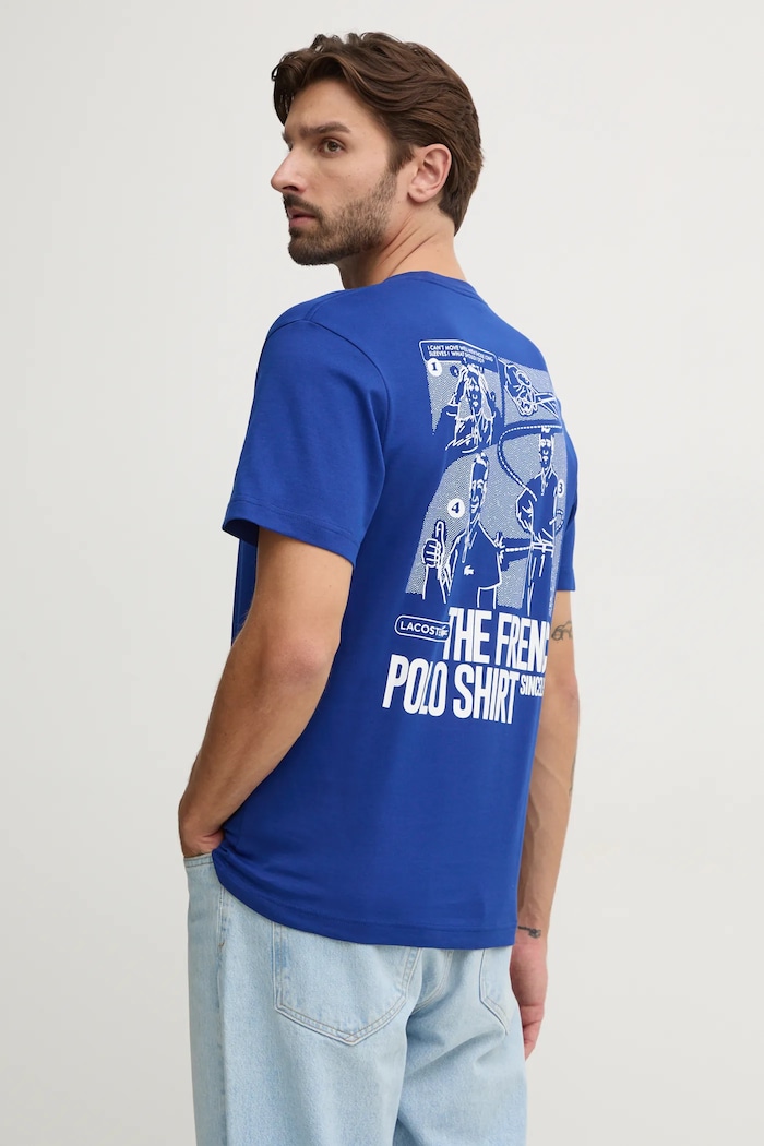 Bavlnené tričko Lacoste potlač modrá TH7363