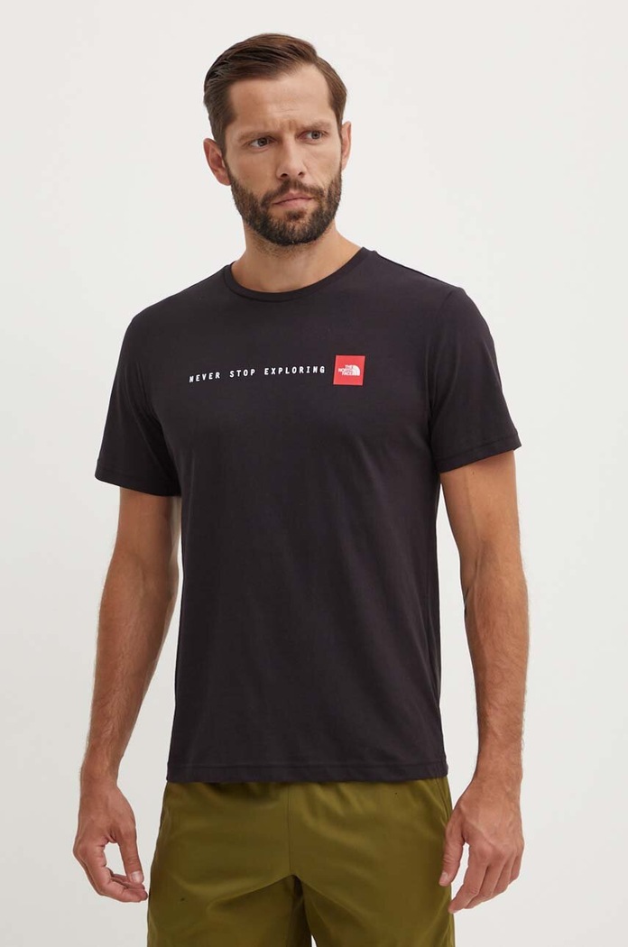 Памучна тениска The North Face M S/S Never Stop Exploring Tee черен NF0A87NSJK31