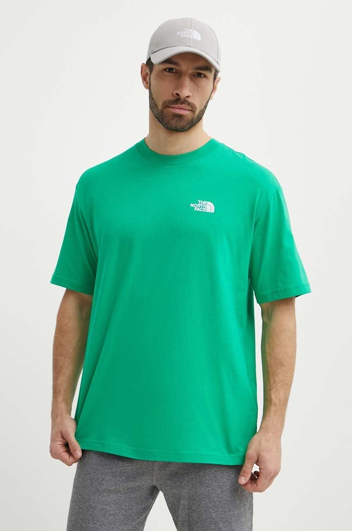 Bombažna kratka majica The North Face Essential Okrogel zelena NF0A87NRPO81