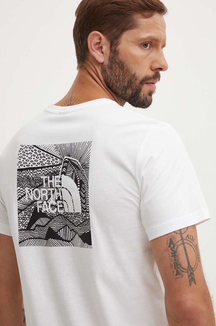Bavlněné tričko The North Face M S/S Redbox Celebration Tee potisk bílá NF0A87NVFN41