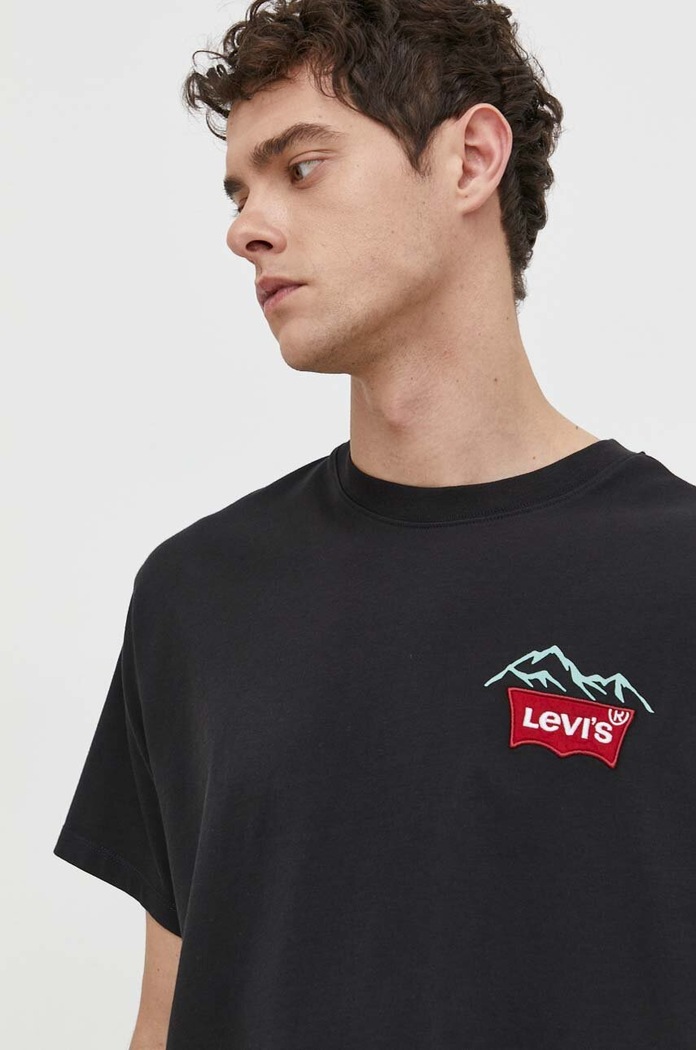 Bavlněné tričko Levi's kulatý černá 0008C