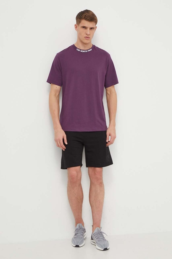 Βαμβακερό μπλουζάκι The North Face NF0A87DDV6V1 μωβ SS24