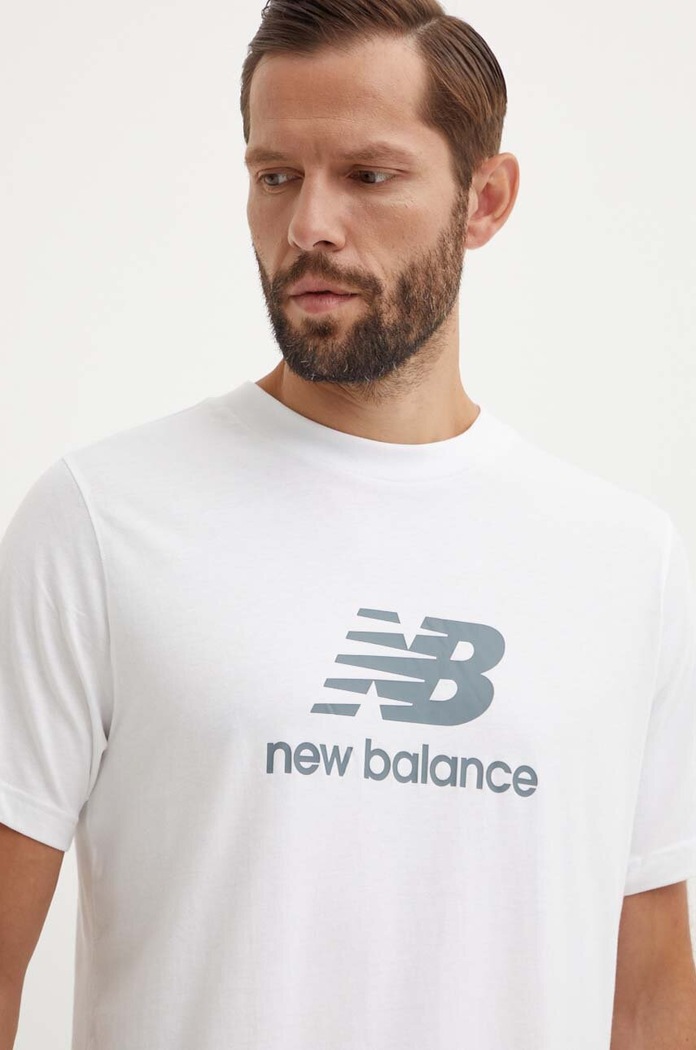 Памучна тениска New Balance Essentials Cotton бял MT41502WT