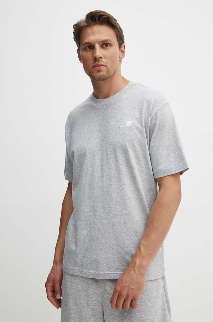 Bavlnené tričko New Balance Essentials Cotton melanž sivá MT41509AG