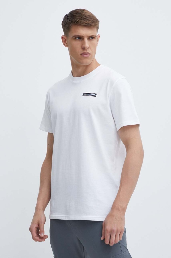 Under Armour osnovna kratka majica moška z bombažem HW ARMOUR LABEL bela 1382831