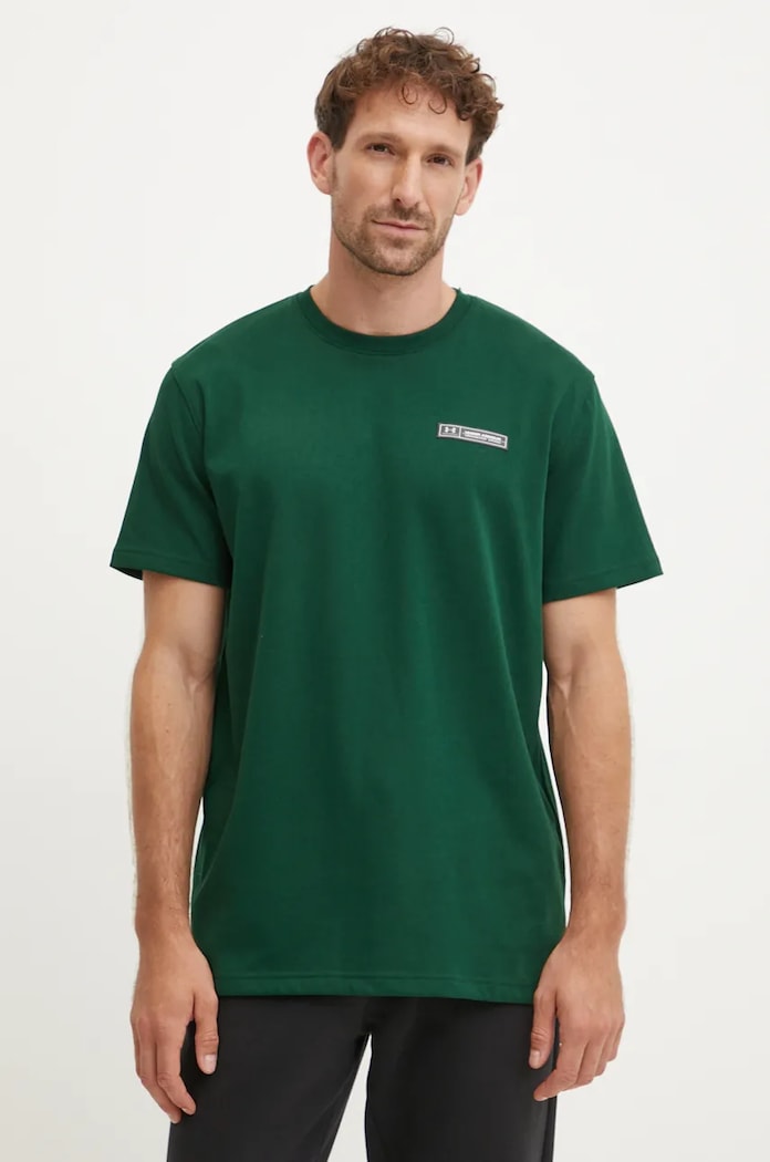 Under Armour osnovna kratka majica moška z bombažem HW ARMOUR LABEL Našitek zelena 1382831