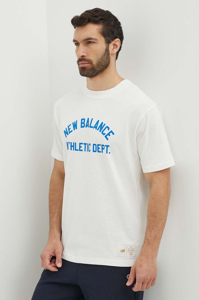 Bavlněné tričko New Balance béžová MT41514SST